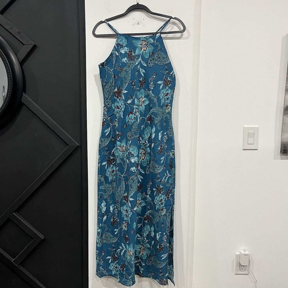 Blue Floral Midi Dress - Slim Halter Style